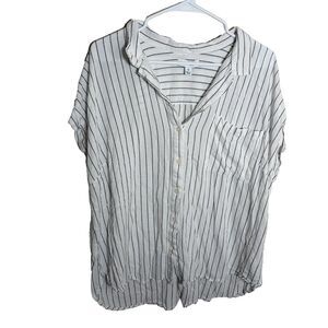 Alex & Jordan Shirt Women's 1X Striped Button Up Short Sleeve Collared Top